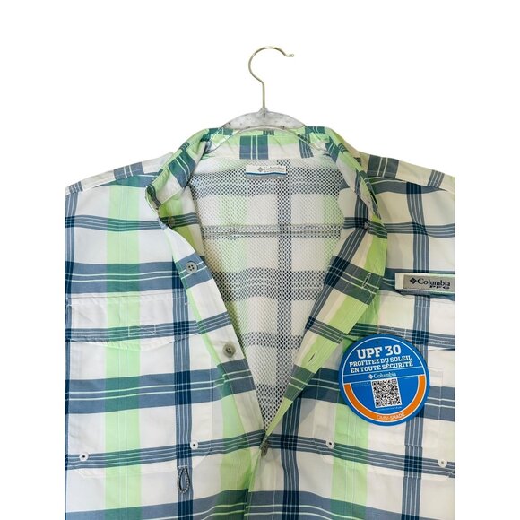 Columbia PFG NWT Omni Shade UPF 30 Men's M Blue Green Vented Fishing Shirt Plai - Picture 5 of 9
